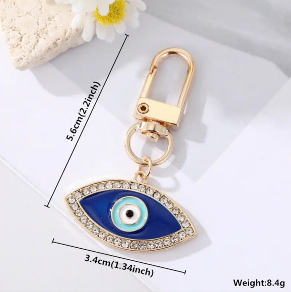 Rhinestone "Evil Eye" Keychain Bag 🎒👜 Charm ~ Protection, Luck🍀(Small Size) - Picture 4 of 12